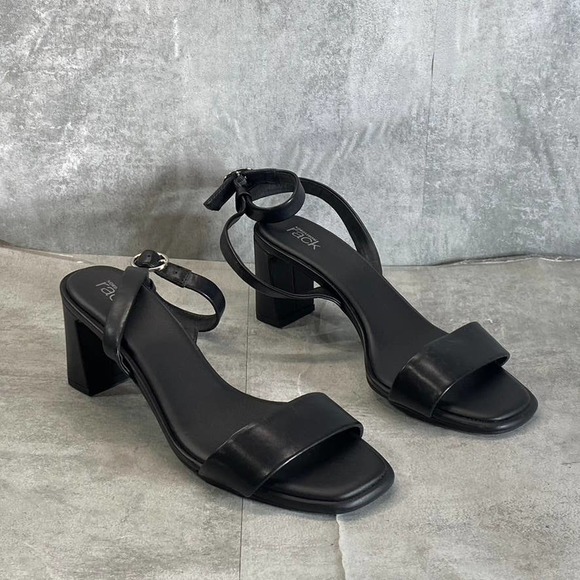 Nordstrom Rack Shoes - Nordstrom Rack Women's Black Faux-Leather Landry Square-Toe Heeled Sandals SZ9.5